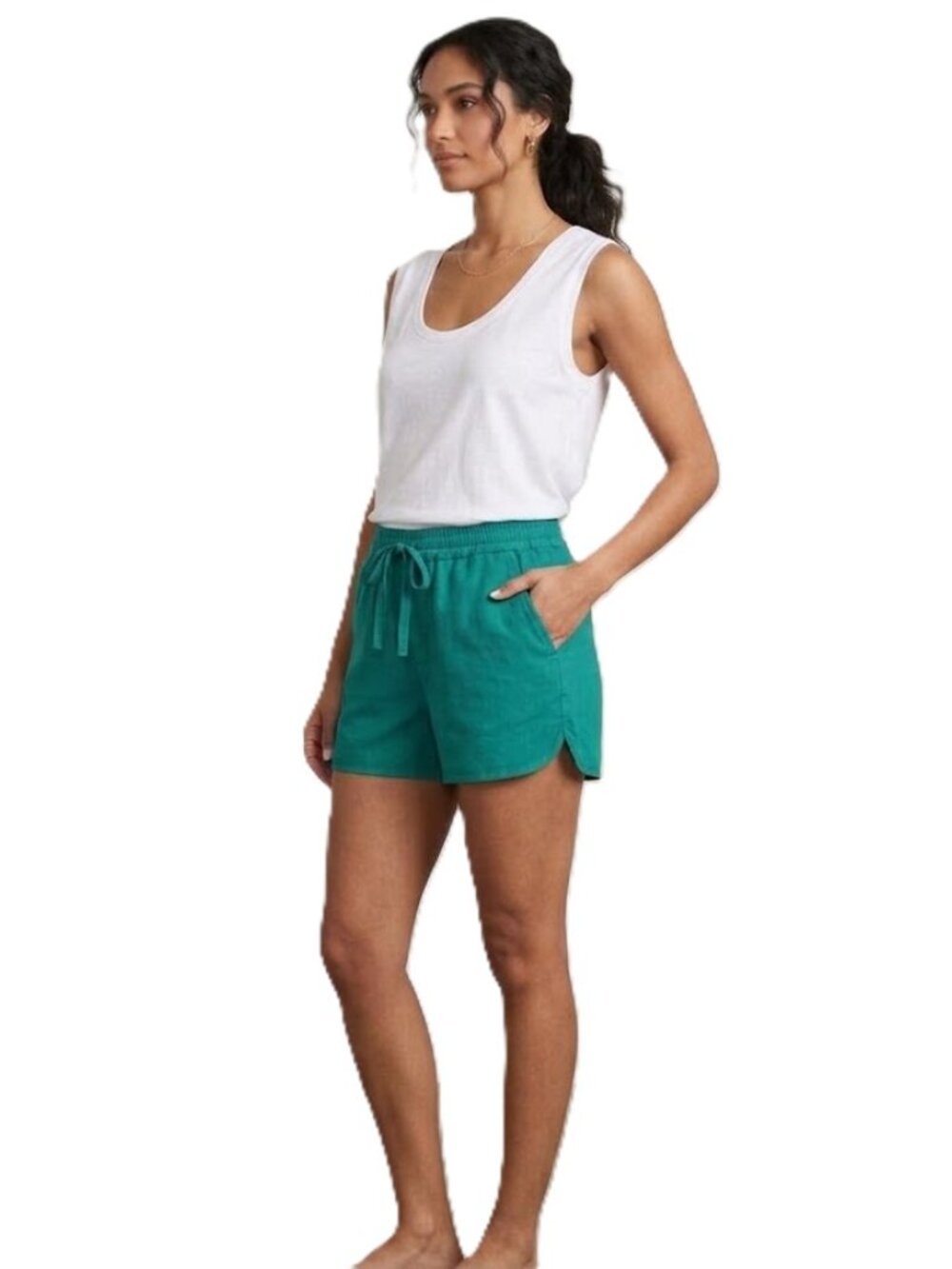 LOFT GREEN ELASTIC DRAWSTRING WAIST RUNNING BOHO SHORTS SIZE: M NWT